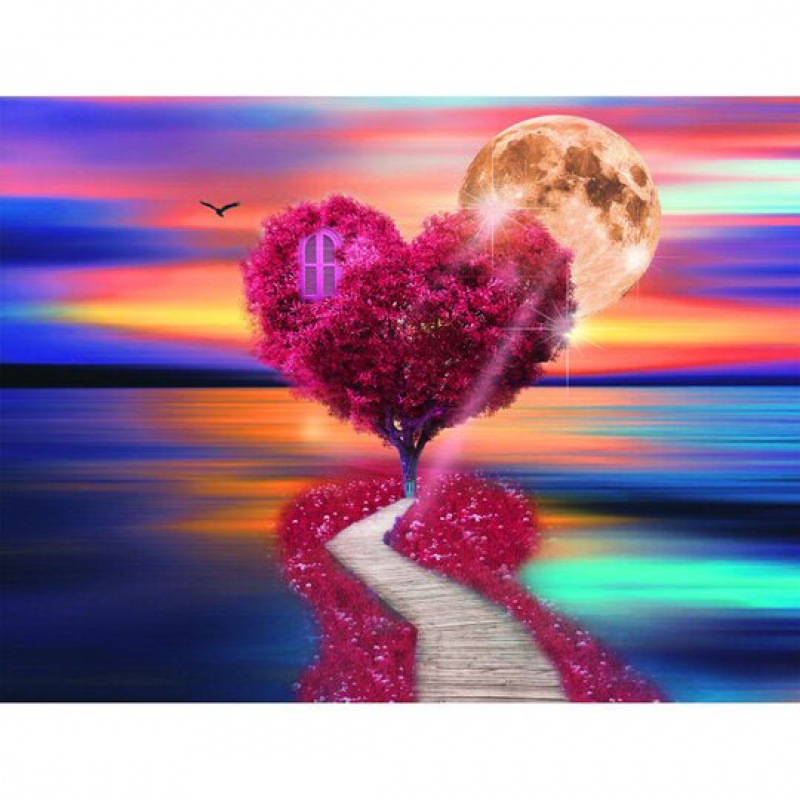外贸新款5ddiy满钻钻石画油画爱心树装饰画十字绣贴钻 厂家货源