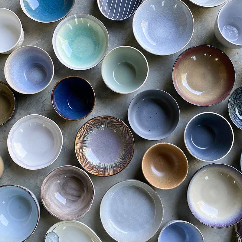 精品复古做旧炻瓷色釉日式窑变浮雕家用陶瓷泡面碗浅碗菜碗汤碗
