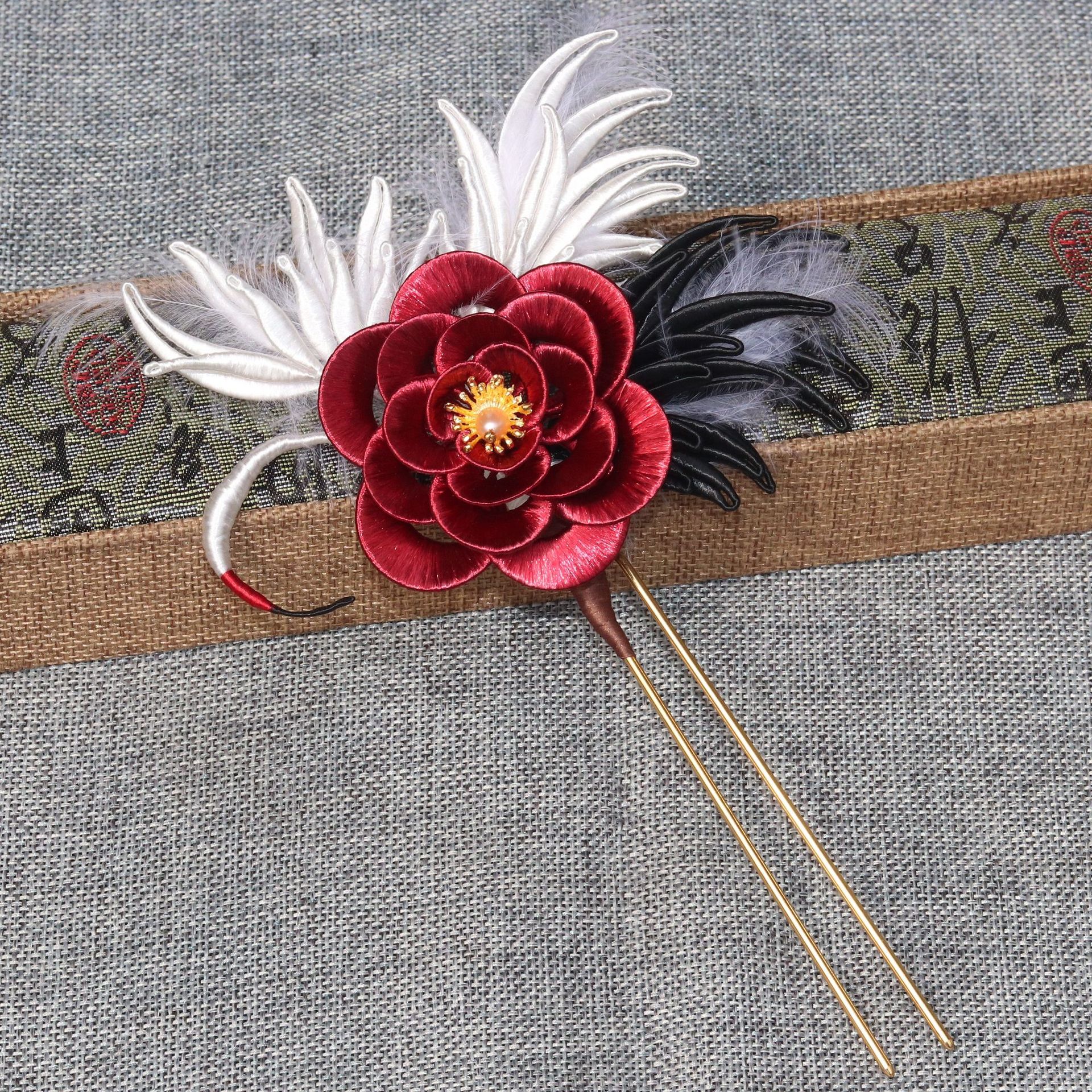 缠花仙鹤发簪白鹤发钗古风汉服配饰春仔花头饰丹顶鹤发饰珍珠发簪