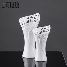 白色镂雕陶瓷花瓶 客厅现代插花装饰品 餐桌创意插花花器摆件