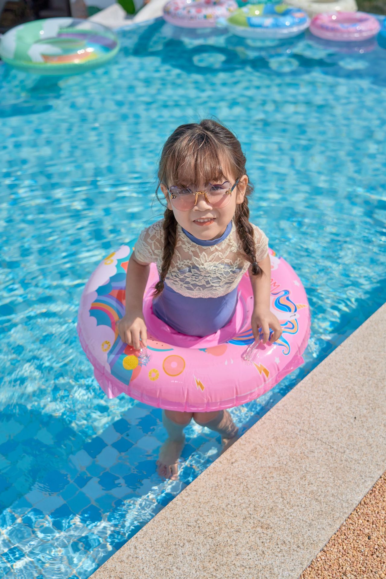 筱侣现货 ins卡通儿童游泳圈升级带裤兜独角兽座圈宝宝裤裆腋下圈