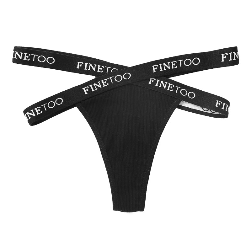 Finetoo Women's Briefs Sexy Cross Letter Belt Underwear High Slit Threaded Cotton T-Back D005