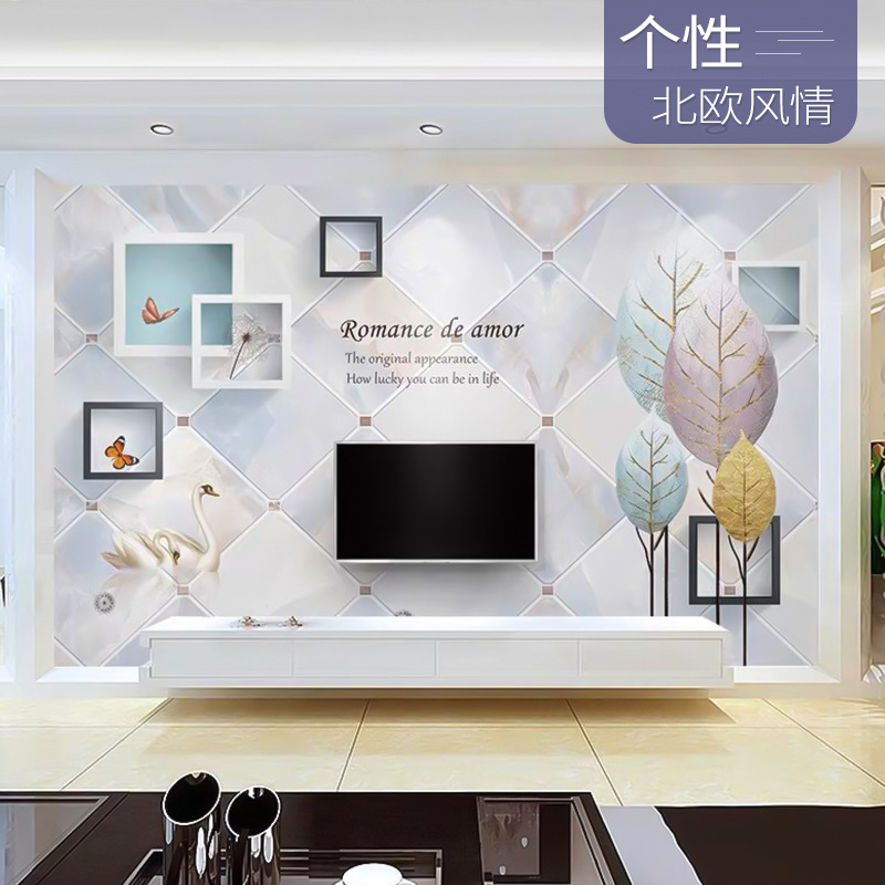 北欧麋鹿电视背景墙壁纸2023现代简约墙纸大气客厅影视壁画墙布