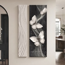 简约现代玄关装饰画黑白蝴蝶客厅双联壁画抽象肌理感走廊过道挂画
