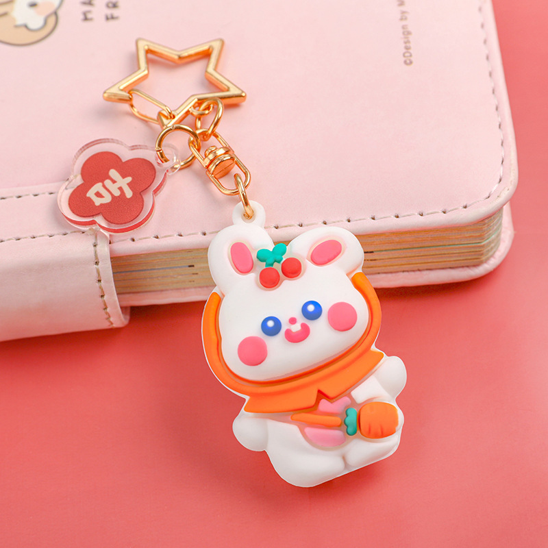 Cute Cartoon Cherry Rabbit Three-Dimensional Keychain Girl Heart Silicone Key Ring Pendants Student Bag Decorative Pendant