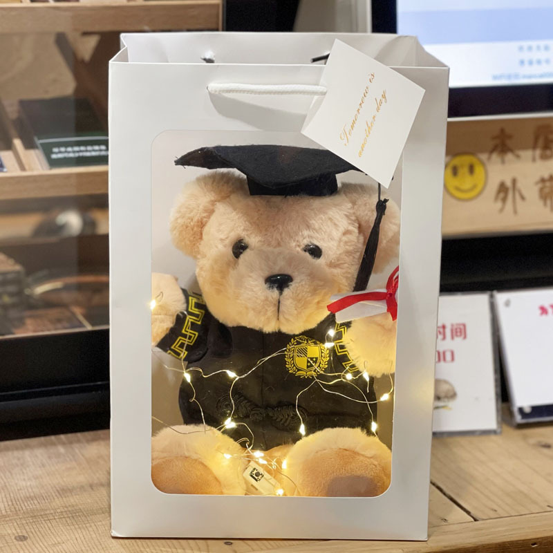 Graduation Doll Doctorial Hat Scholar Clothes Teddy Bear Plush Toy Graduation Bear Doll College Gift Printed Logo