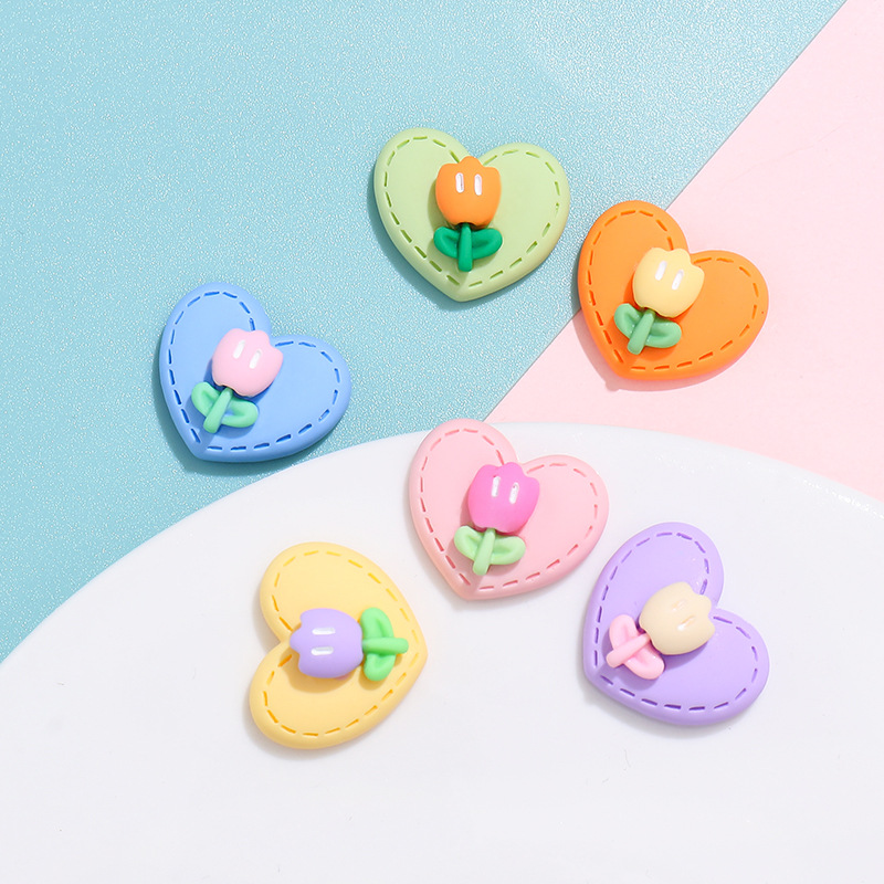 heart tulip little flower cream glue phone case resin hairpin ornament diy handmade ingredients accessories