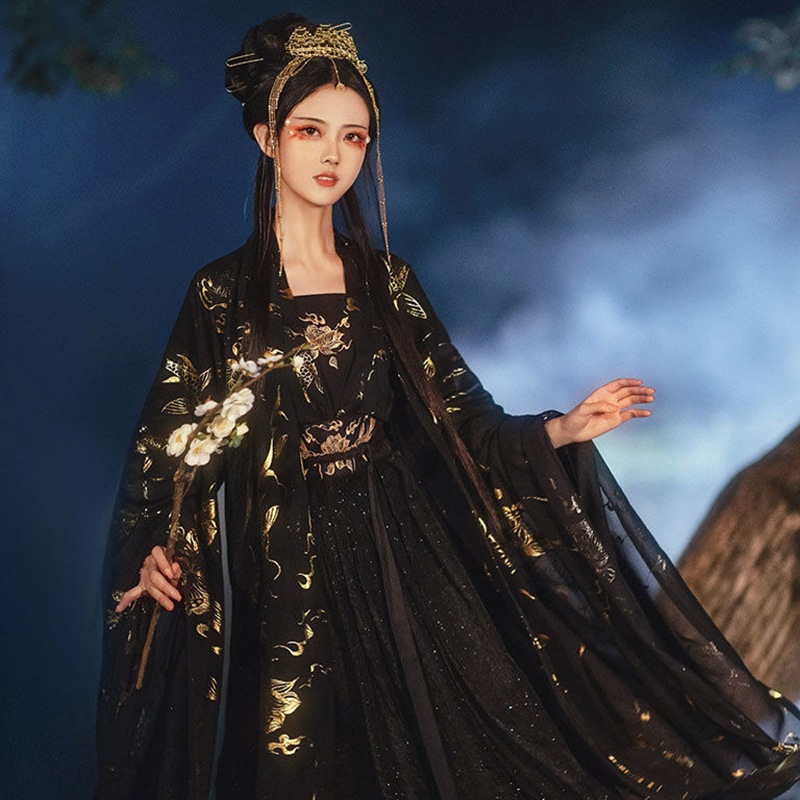 仙气飘飘的汉服黑暗系汉服女中国风黑色齐腰襦裙霸气夏季仙气超仙