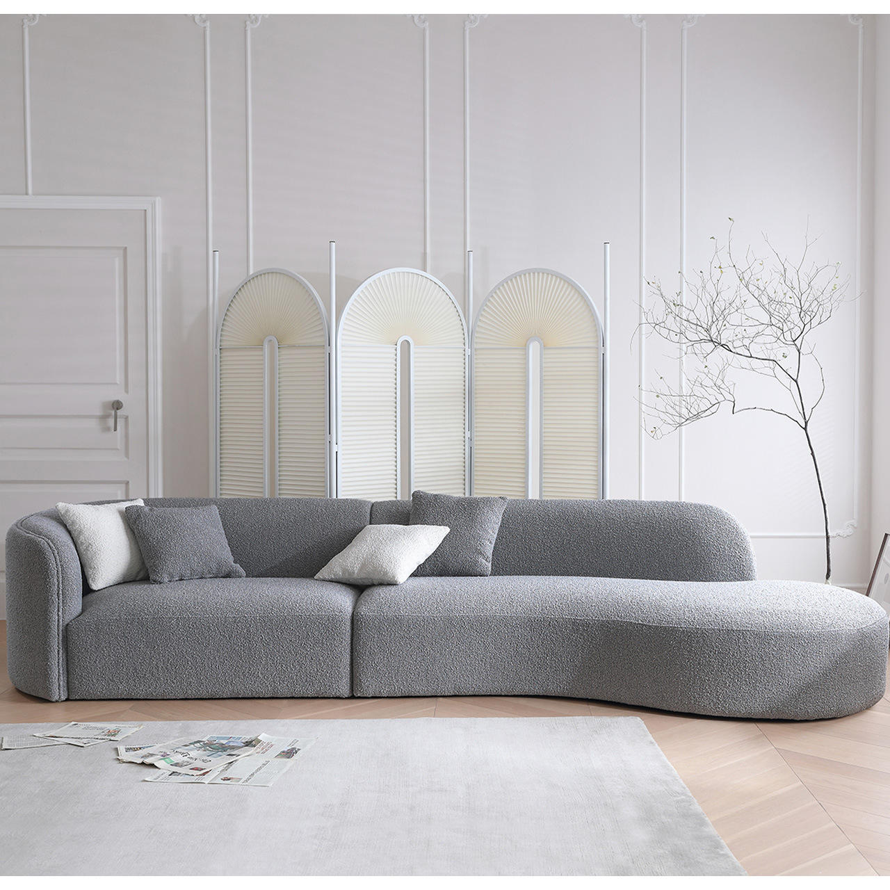 北欧布艺异形沙发意式风小户型客厅侘寂风贵妃转角弧形沙发批发