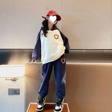韩版女童保暖加绒套装女大童时髦冬装衣服休闲儿童装连帽两件套潮