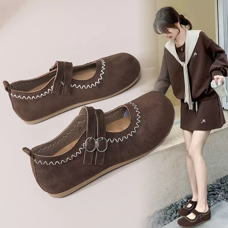 复古内增高平底博肯鞋女2026春秋新款玛丽珍鞋时尚百搭轻便妈妈鞋