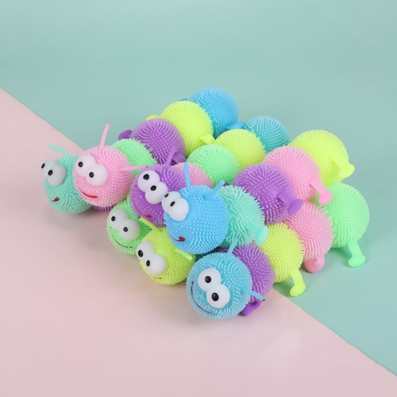 Night Market Hot Sale Luminous 50cm Colorful Caterpillar Flash Decompression Hair Toy Factory Supply Stall Wholesale