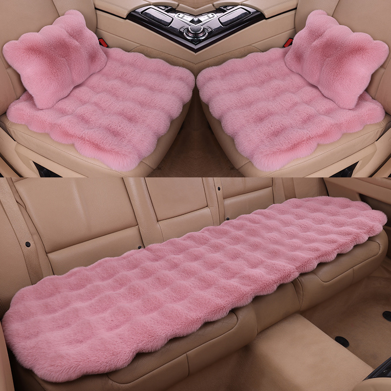 Bubble Velvet Car Seat Cushion Winter Imitation Rabbit Fur Warm Five-Seat Universal Seat Cushions Single Piece without Backrest Three-Piece Set