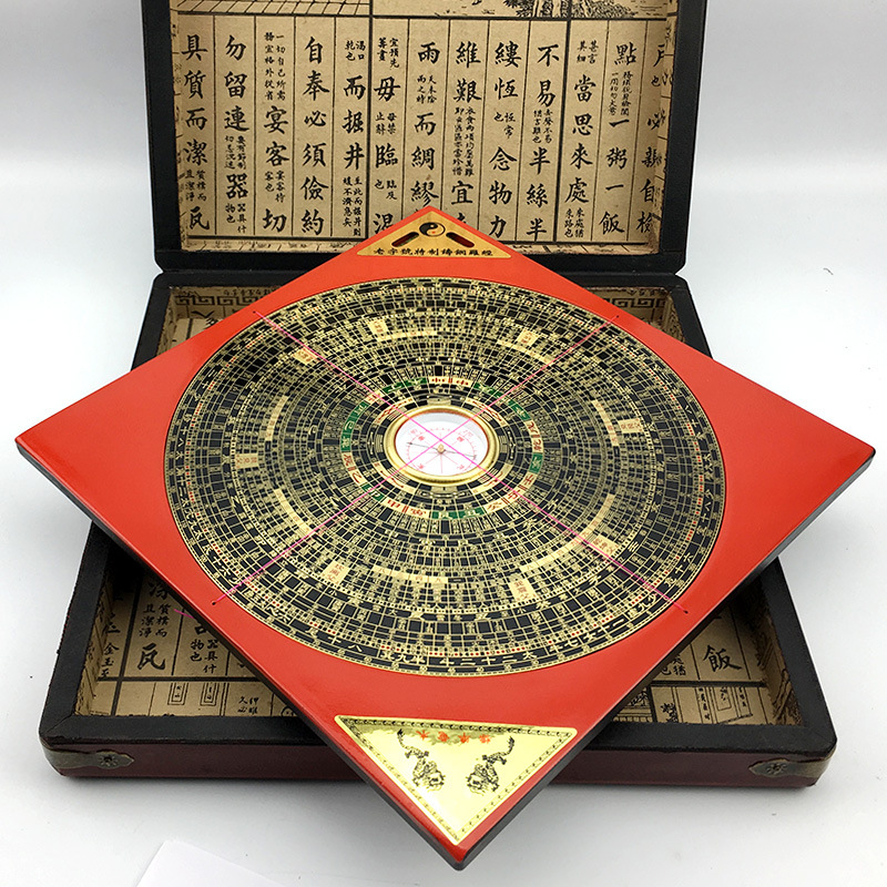 纯铜罗经仪罗盘高精度专业356910寸综合木盒指南针桌面摆件