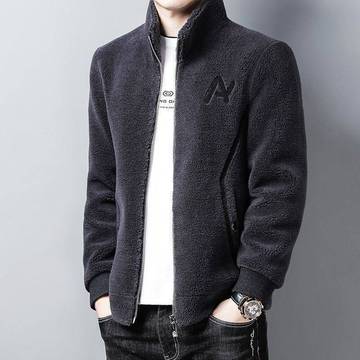 皮衣男冬季羊羔绒派克服男新款大衣立领一体夹克男装冬装外套潮流