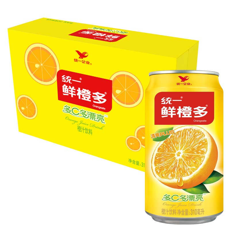 统一鲜橙多罐装橙汁310ml*24罐整箱装