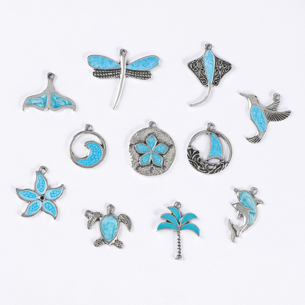 Cross-Border Hot Sale Dripping Oil Blue Animal Series Yiwu Accessories Dolphin Dragonfly Bracelet Necklace Jewelry Diy Material