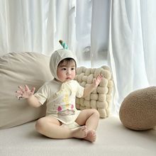 24夏款婴儿哈衣套装ins韩版生日蛋糕造型短袖连体衣宝宝百岁服