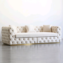 意式轻奢布艺拉扣沙发设计师小户型客厅白色三人位直排组合家具