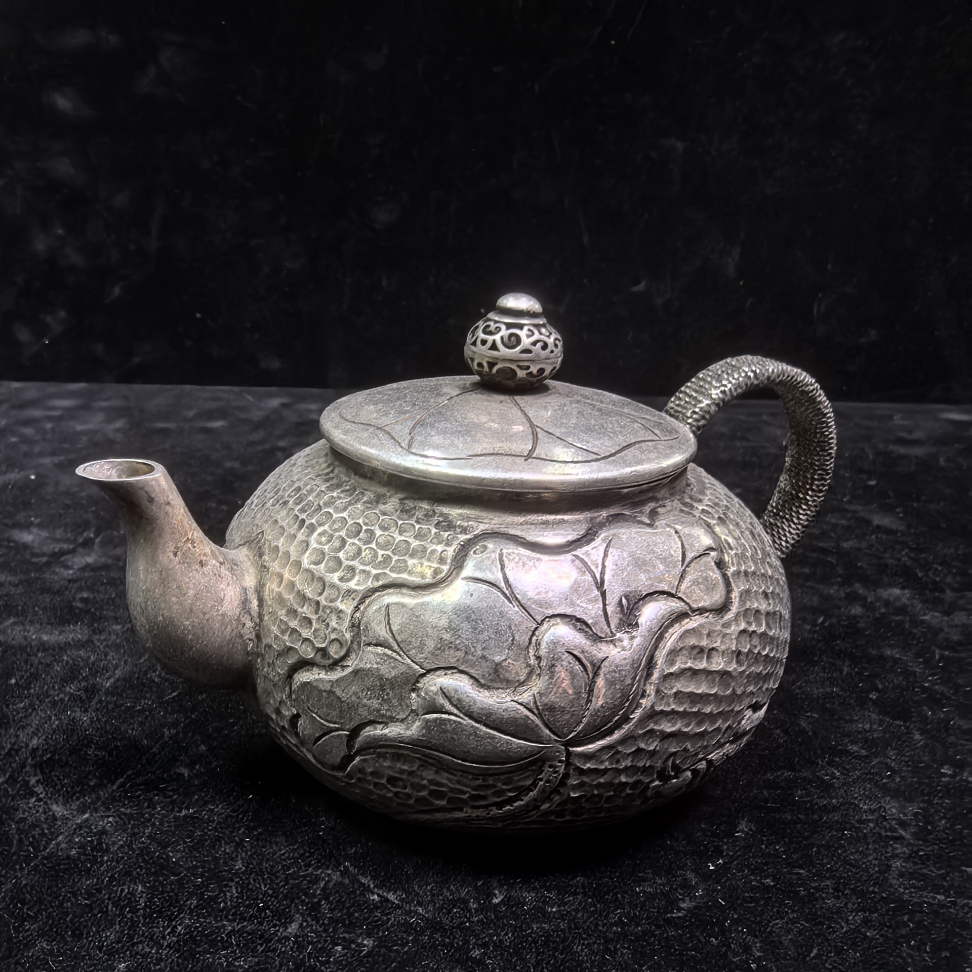 仿古做旧复古纯铜镀银茶壶 铜摆件工艺品文创市集古风仿旧藏摆件