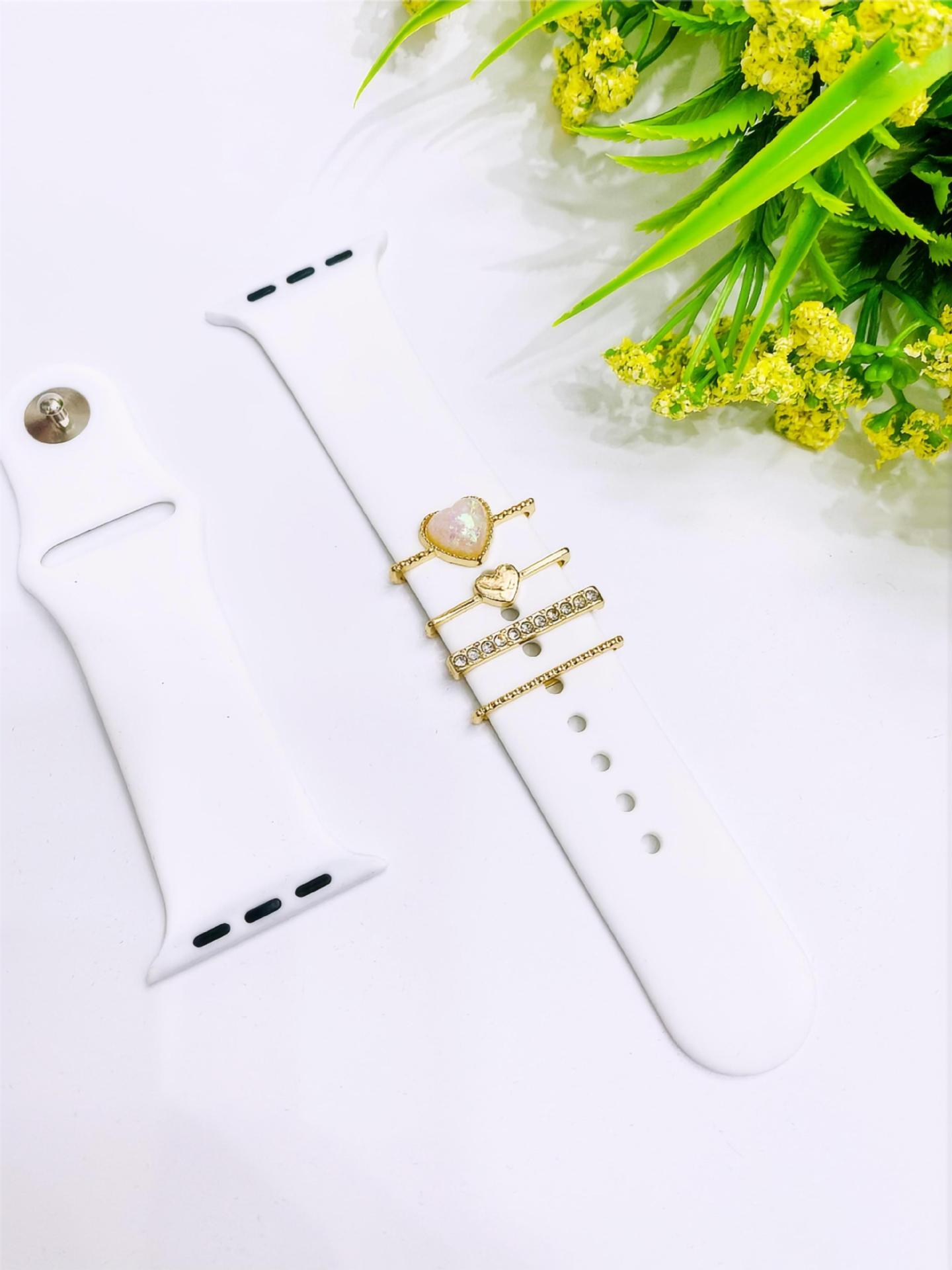 Foreign Trade Cross-Border Suitable for Apple Watch Strap Silicone Decorative Nail Alloy Resin Love Accessories