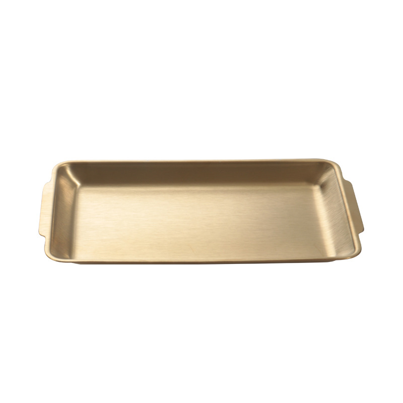 Hz50/473 Korean Style Square Plate Barbecue Plate 304 Golden Western Food Snack Plate Craft Decoration Flat Tray