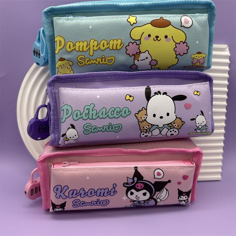 外贸三丽鸥库洛米双层笔袋带密码锁帕恰狗文具袋布丁狗铅笔收纳袋