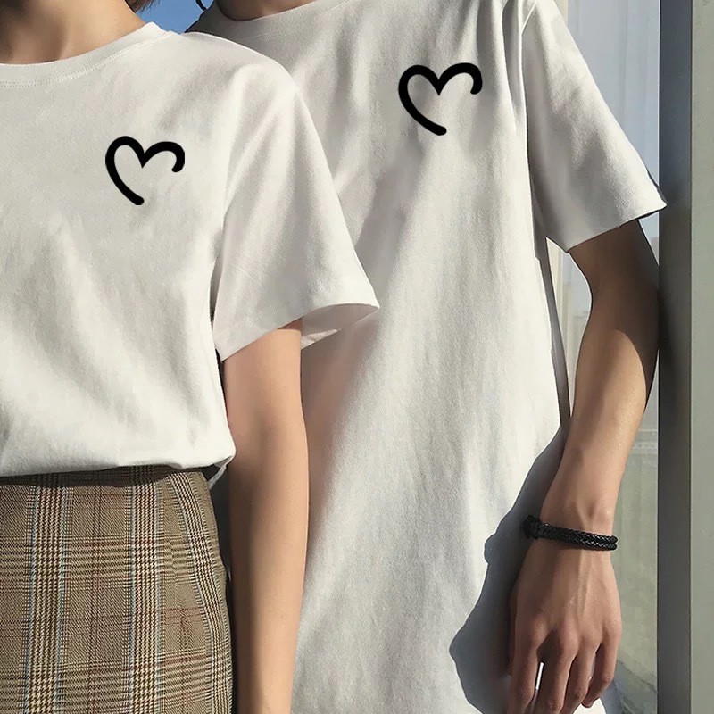 l  Kazuki Kuraishi Trendy Brand Couple Men and Women Heart Printing Cotton Short-Sleeved T-shirt round Neck oose Casual Top Trendy