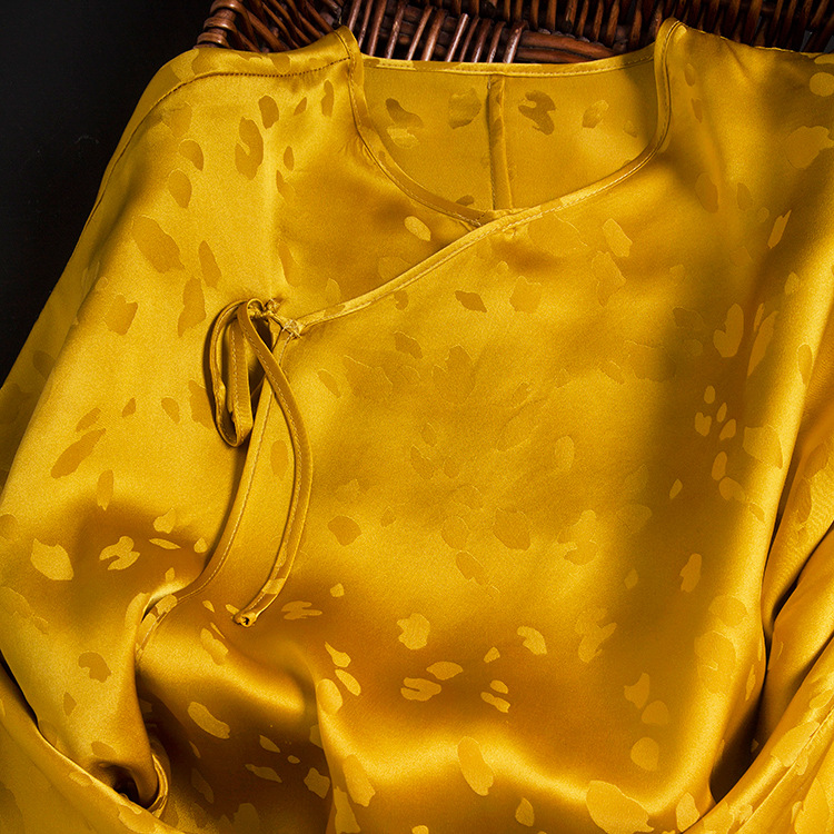 重磅缎面提花真丝衬衫女设计感小众中国风拼接香云纱桑蚕丝汉服