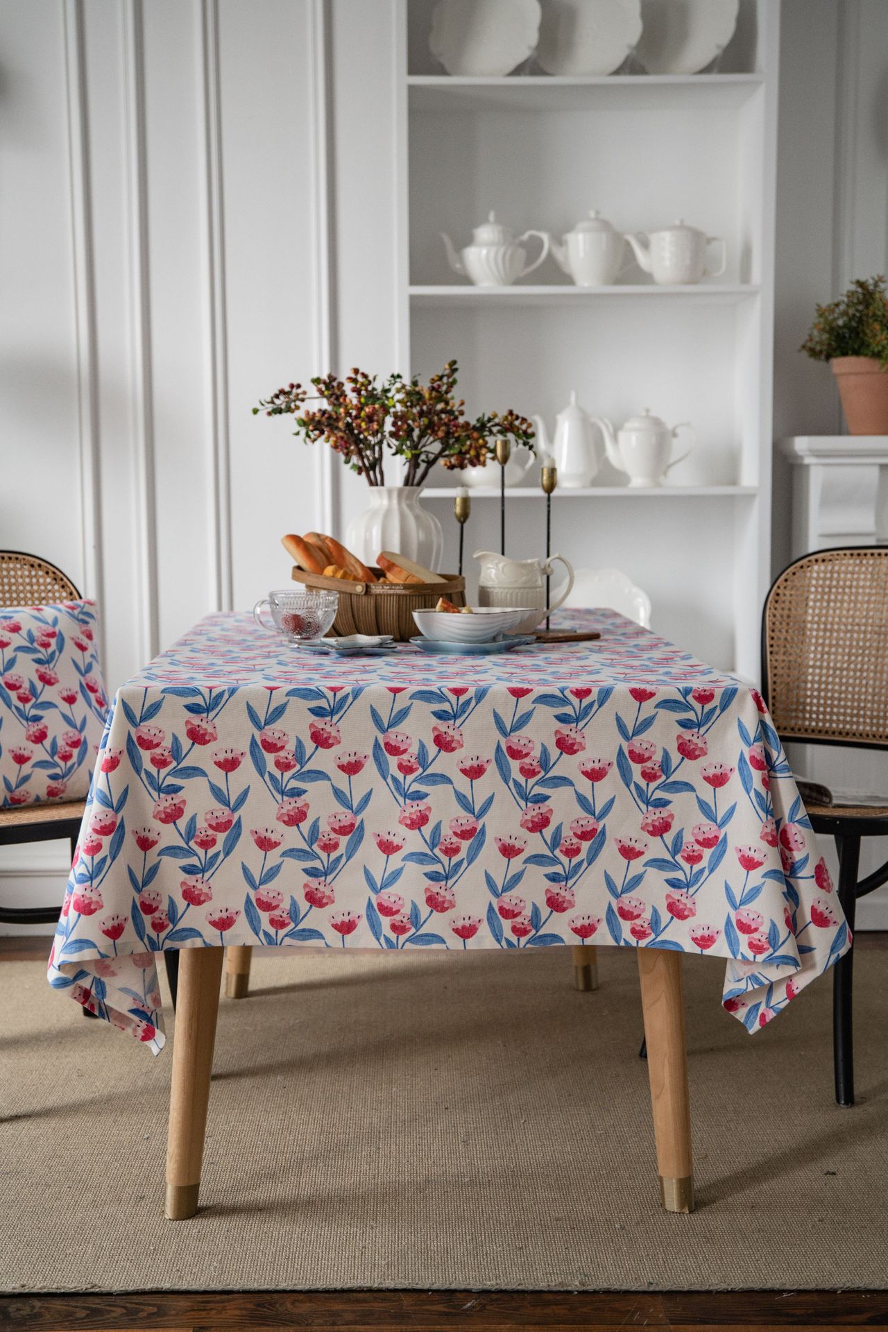 伊缦琪韵桌布碎花田园印花粉色花朵棉麻餐桌布餐厅厨房布艺长方形