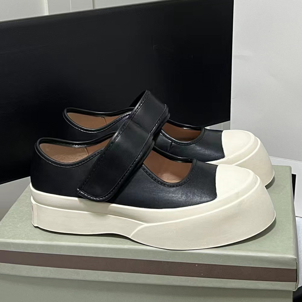 赵露思同款玛丽珍鞋女单鞋厚底魔术贴大头丑帆布小白鞋marni时尚