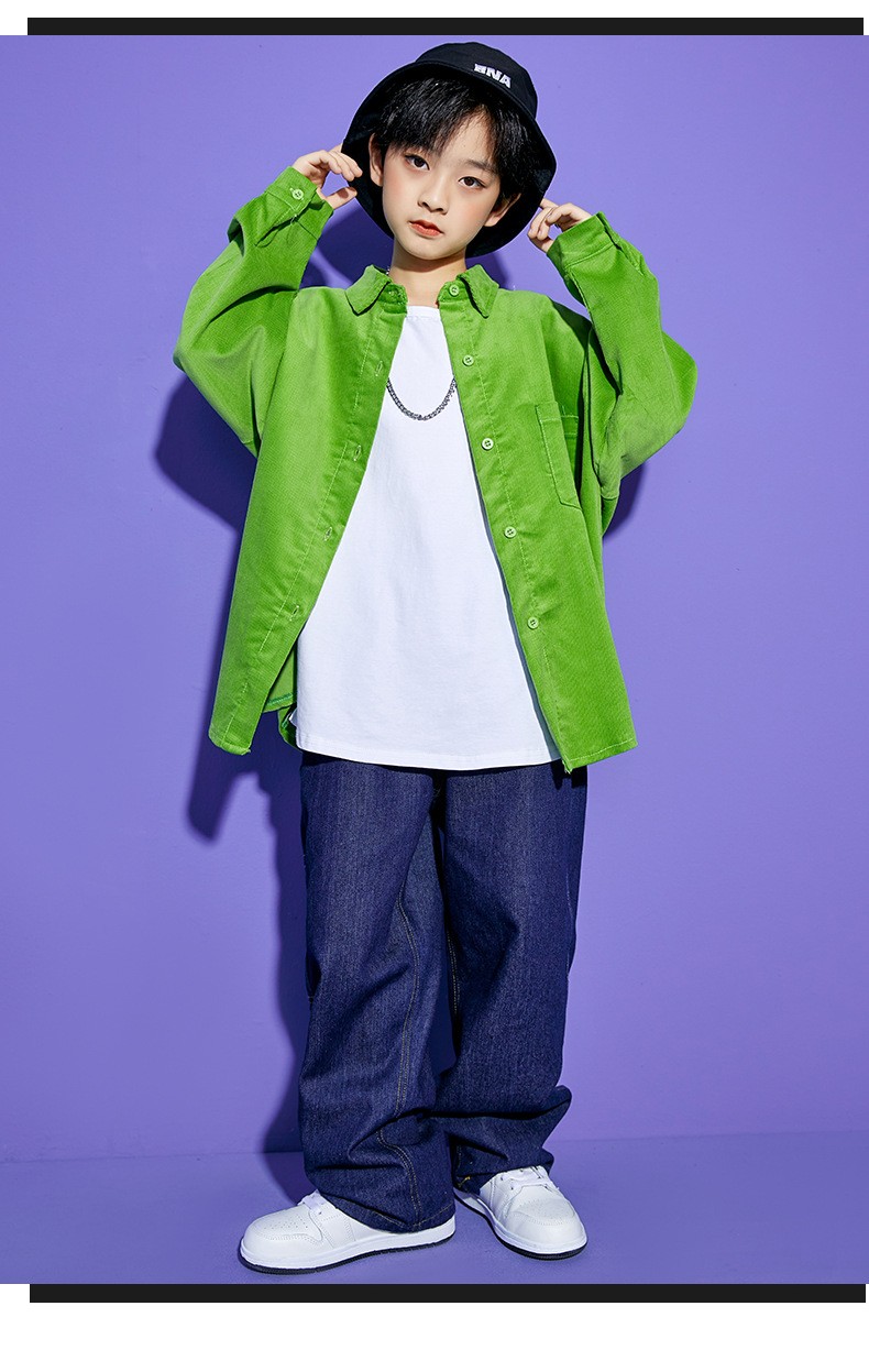 男童套装儿童街舞潮服男孩秋冬灯芯绒衬衫嘻哈女童爵士舞演出服装