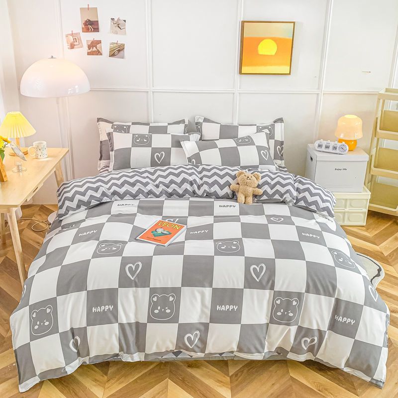 Factory Wholesale Washed Cotton Four-Piece Set Four Seasons Student Dormitory Spring and Autumn Quilt Cover Bed Three-Piece Bed Sheet Quilt Cover