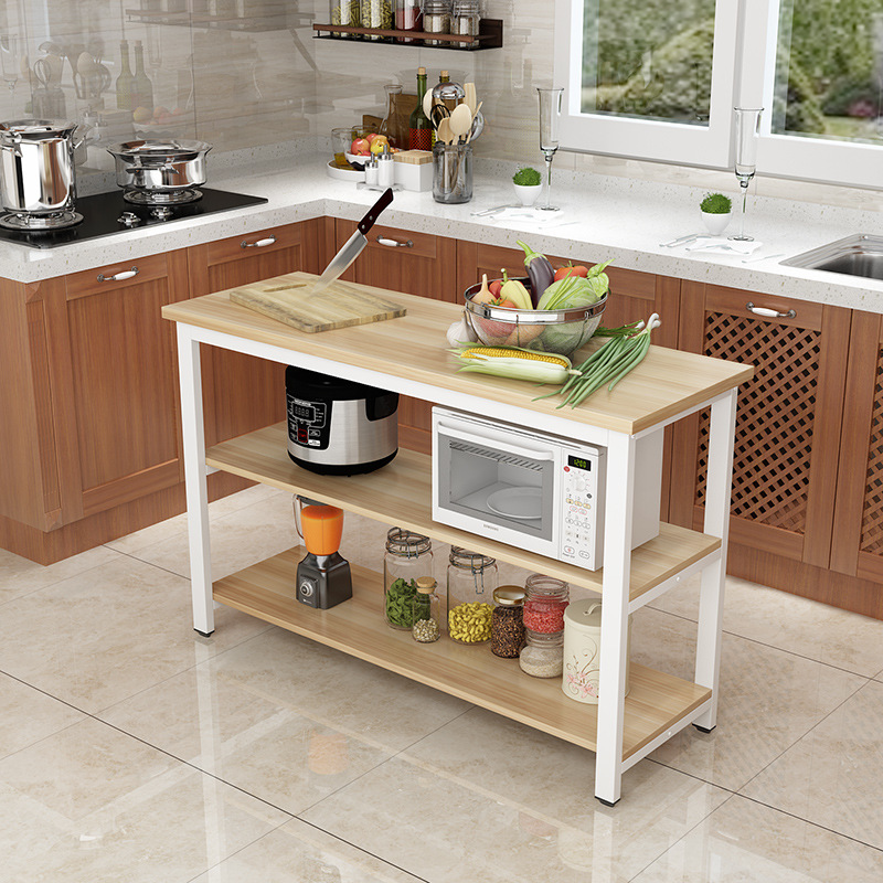 厨房切菜桌操作台落地多层置物桌家用简易长桌置物架微波炉储物架