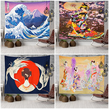 日式浮世绘挂毯 神奈川冲浪挂布酒屋风景画布艺装饰 日系风摄影布