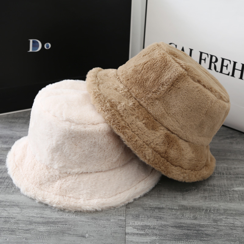 Autumn and Winter New British Curling Soft Plush Bucket Hat Women Thickened Warm Leisure Japanese Solid Color Retro Billycock