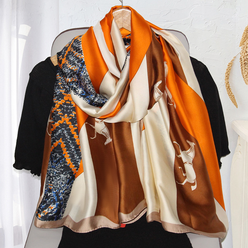 south korea dongdaemun artificial silk horse scarf elegant versatile sunscreen beach towel printed long scarf wholesale