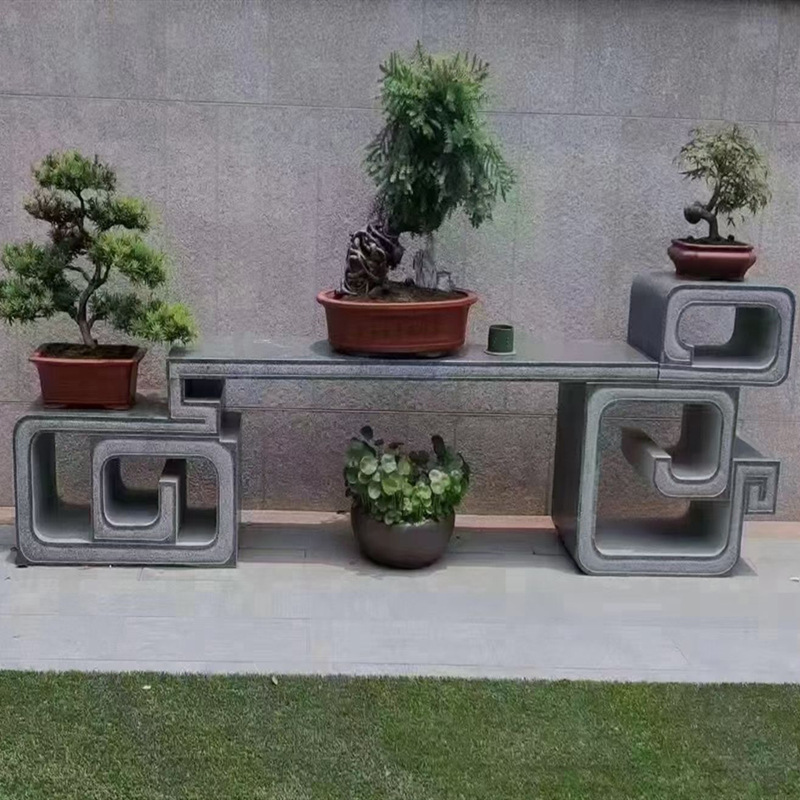 石雕花架仿古做旧青石大理石中式花架石雕盆景台室外花台装饰摆件