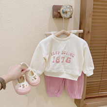 女童韩版卫衣卫裤两件套秋款儿童纯色字母粉色休闲套装洋气YB2003
