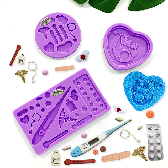 Medical Device Silicone Mold Stethoscope Nurse Hat Fondant Mold Paper Cup Cake Decoration Chocolate Candy