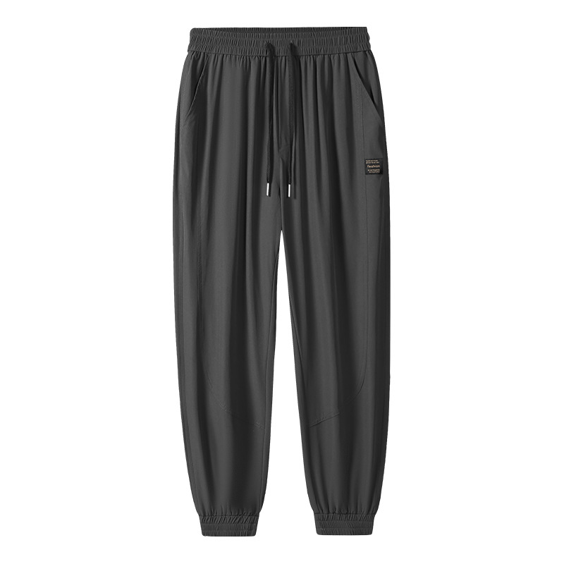 Fashion Brand Ice Silk Pants Boys Summer Quick-Drying Thin Loose Track Pants Teenagers Ankle Length Ankle-Tied Casual Pants Men