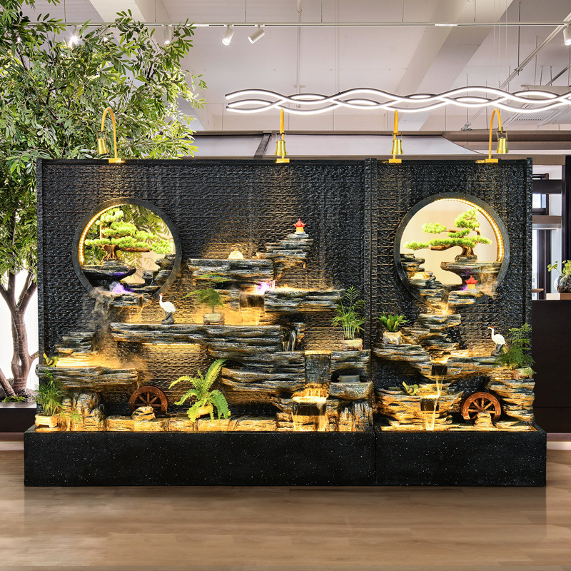 水幕墙流水屏风室内客厅加湿摆件欧式假山喷泉风水轮鱼池招财景观