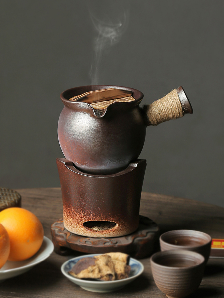 土陶罐罐茶煮茶器柴烧干烧茶壶煮茶罐碳火炉侧把烤茶罐养生