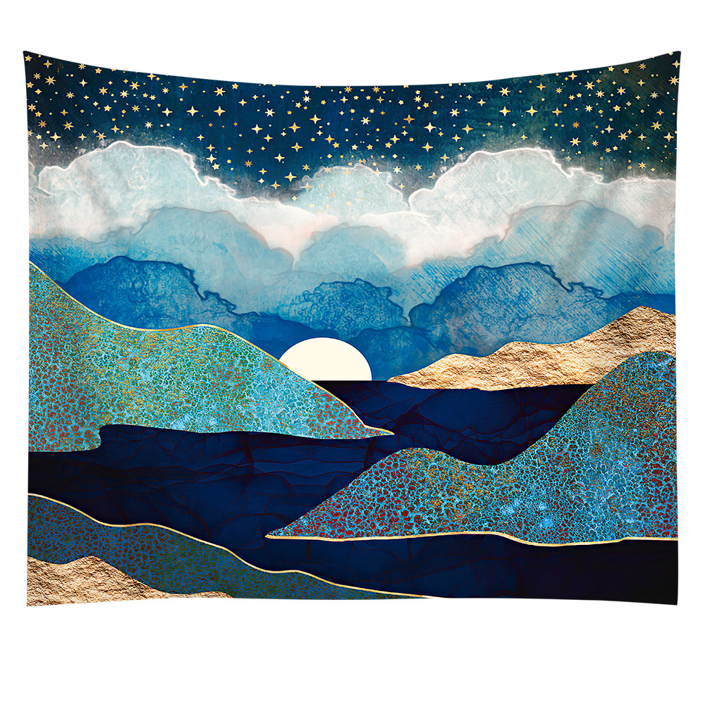 亚马逊家居装饰手绘山水画挂毯卧室地毯床头挂画沙滩巾野餐垫