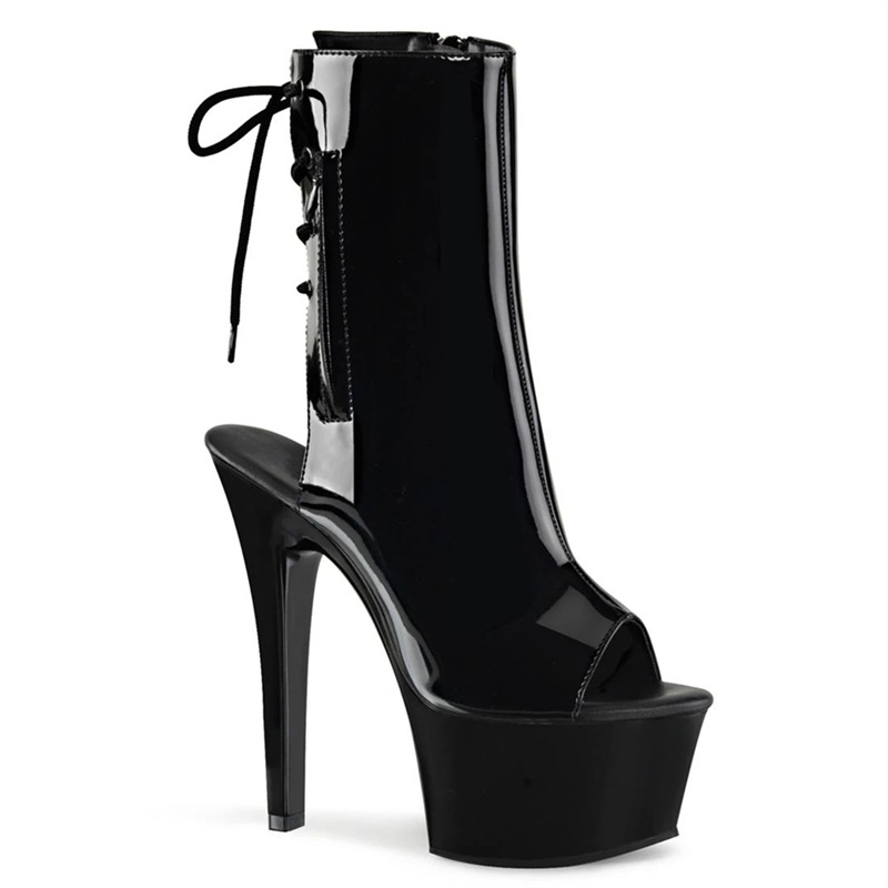 亮皮靴新品超高跟瘦腿高筒女舞台演出表演靴钢管舞时装短靴子17cm