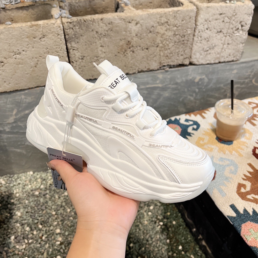 老爹鞋女牛皮厚底系带百搭休闲运动鞋35-40标准码跟高5cm