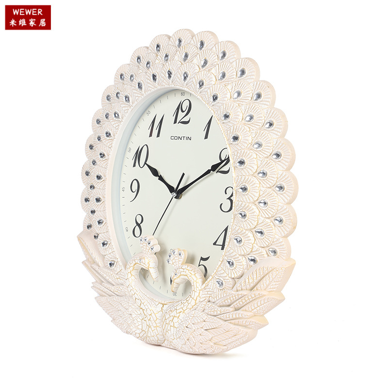 Kangtian Contin Peacock Shape Wall Clock Foreign Trade Wholesale Decoration Factory Direct Supply in Stock