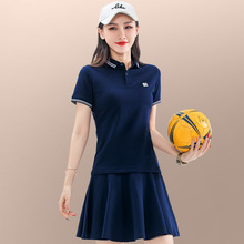 网球裙运动套装女夏2024新款时尚洋气翻领短袖羽毛球服休闲两件套
