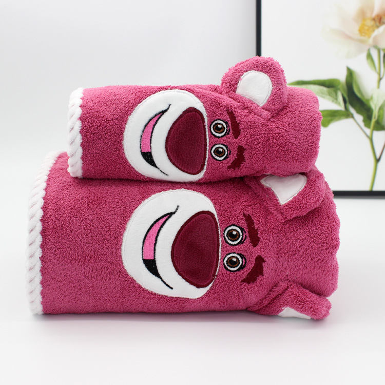 Factory Wholesale New Strawberry Bear Kids' Towel Bath Towel Cute Cartoon Embroidery Covers Absorbent Children's Blankets