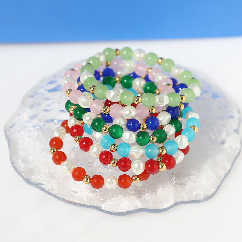 1套7条彩色串珠手链多色玻璃珠手环套装甜美时尚手饰情侣聚会礼物